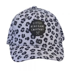 Snow leopard print baseball cap in black and grey